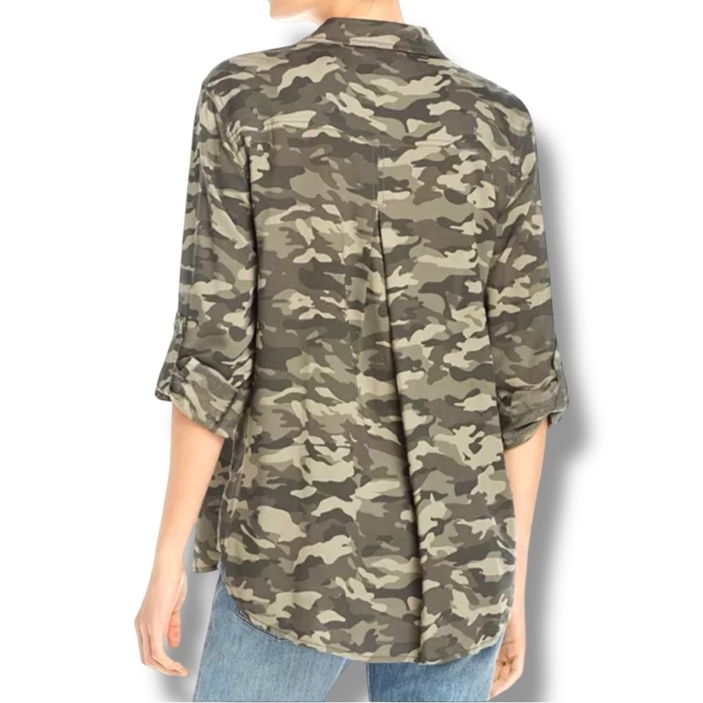 Beach Lunch Lounge Stylish Green Camouflage Long Sleeve Button Down Shirt - Picture 2 of 16
